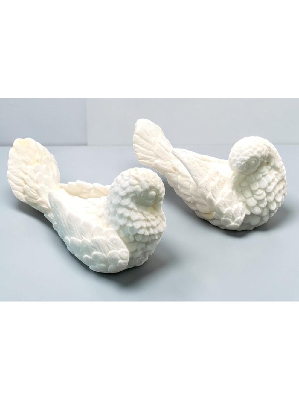 A Santini White Alabaster Love Birds Doves Sculptures Set of 2 Figurines Italy